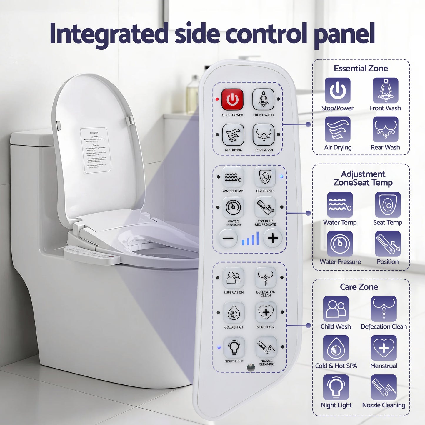 Hlpmedical Cefito electric bidet toilet seat cover with heated water, warm air dryer, LED night light, and adjustable features.