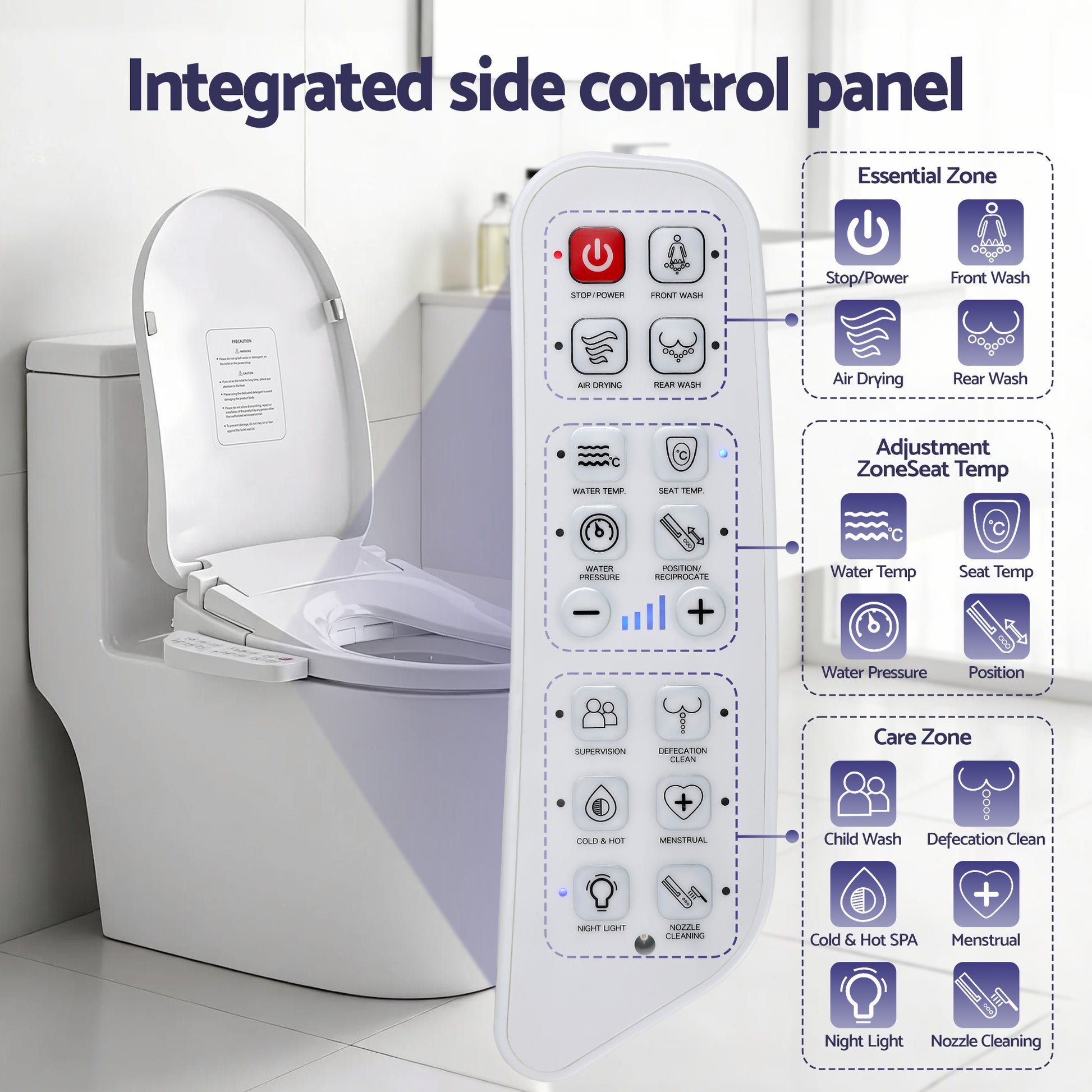 Hlpmedical Cefito electric bidet toilet seat cover with heated water, warm air dryer, LED night light, and adjustable features.