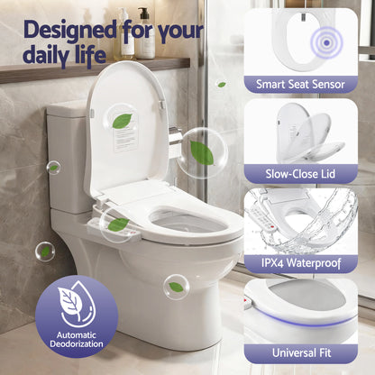 Hlpmedical Cefito electric bidet toilet seat cover with heated water, warm dryer, LED night light, and modern bathroom design.