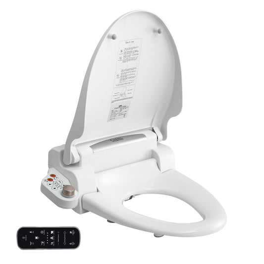 Hlpmedical Cefito electric bidet toilet seat cover with LED night light, heated seat, and remote control in bathroom setting