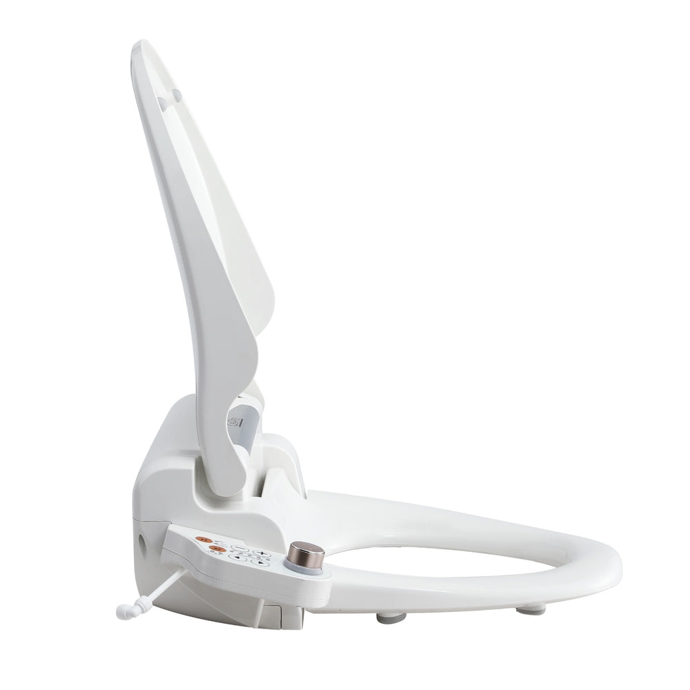 Hlpmedical Cefito electric bidet toilet seat cover with LED night light, heated seat, and remote control in a bathroom setting.
