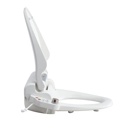 Hlpmedical Cefito electric bidet toilet seat cover with LED night light, heated seat, and remote control in a bathroom setting.