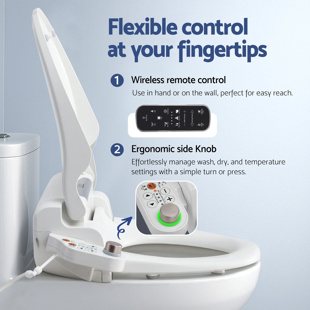 Hlpmedical Cefito electric bidet toilet seat cover with LED night light, heated seat, and remote control for bathroom comfort.