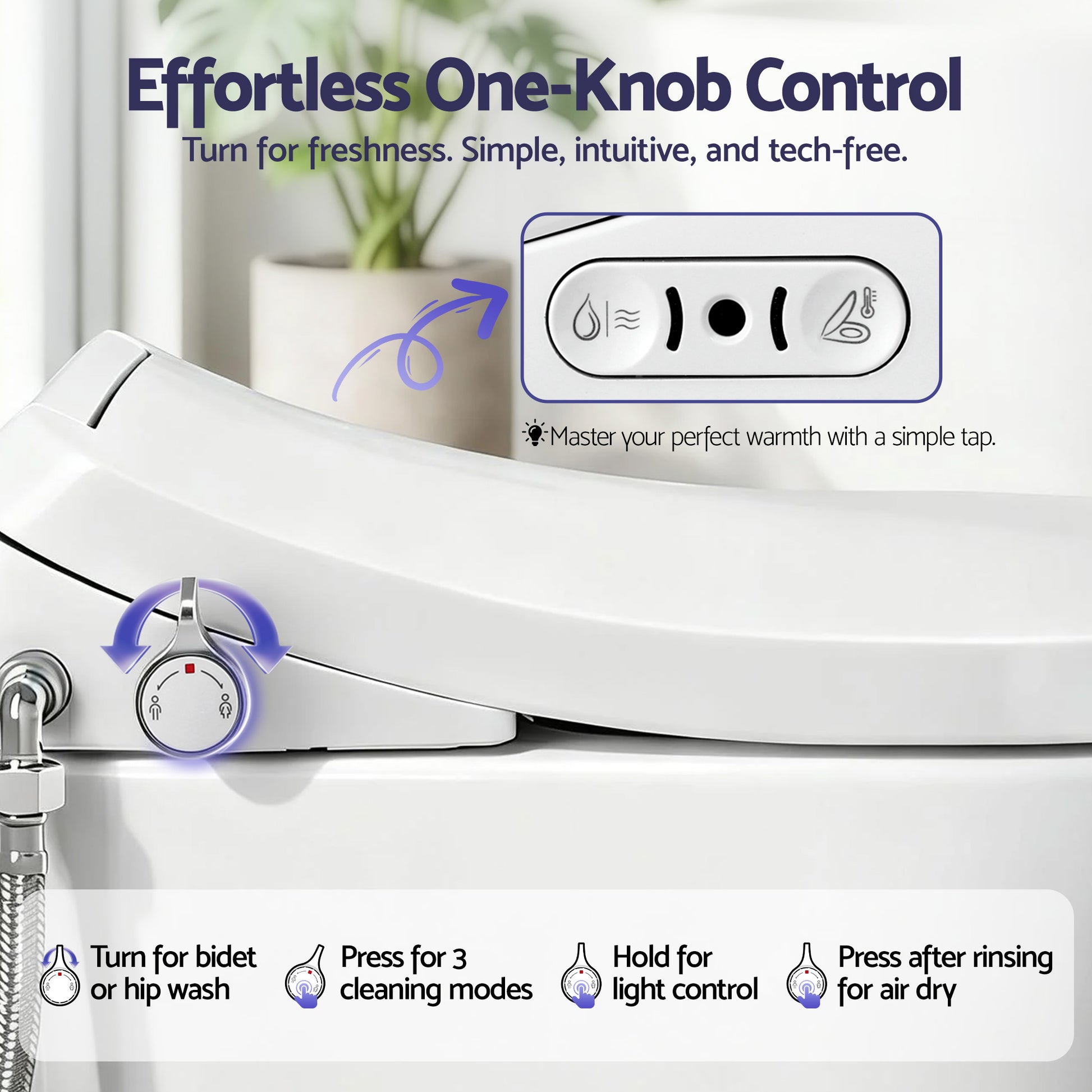 Hlpmedical Cefito electric bidet toilet seat with D-shape design, washing feature, air dryer, and no power heated function.