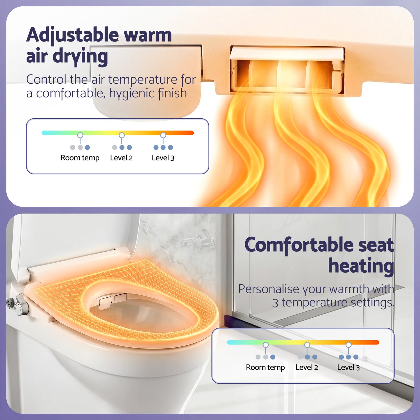 Hlpmedical Cefito electric bidet toilet seat with D-shape design, washing function, air dryer, and no power heated feature.