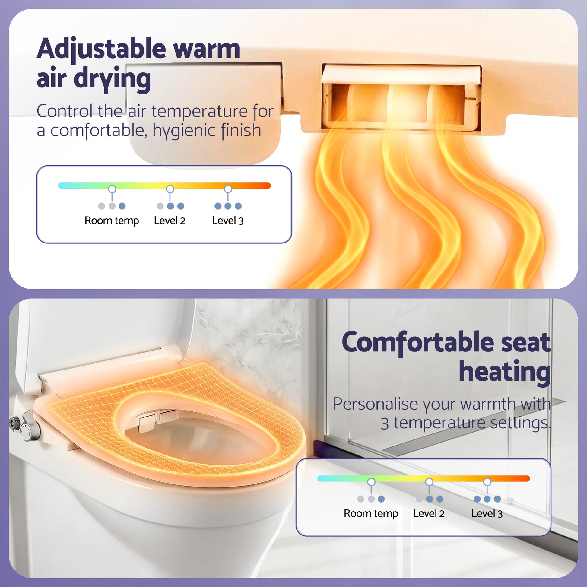 Hlpmedical Cefito electric bidet toilet seat with D-shape design, washing function, air dryer, and no power heated feature.