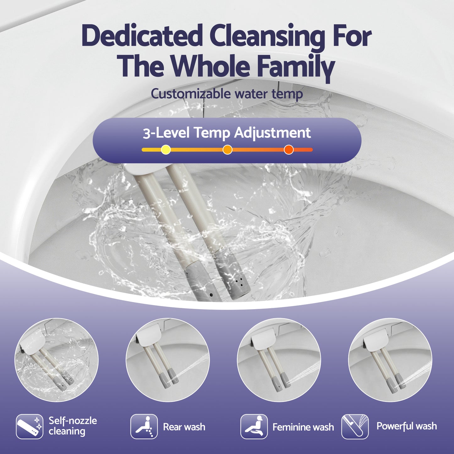 Hlpmedical Cefito electric bidet toilet seat with washing, D-shape air dryer, no power heating, installed on standard bathroom toilet