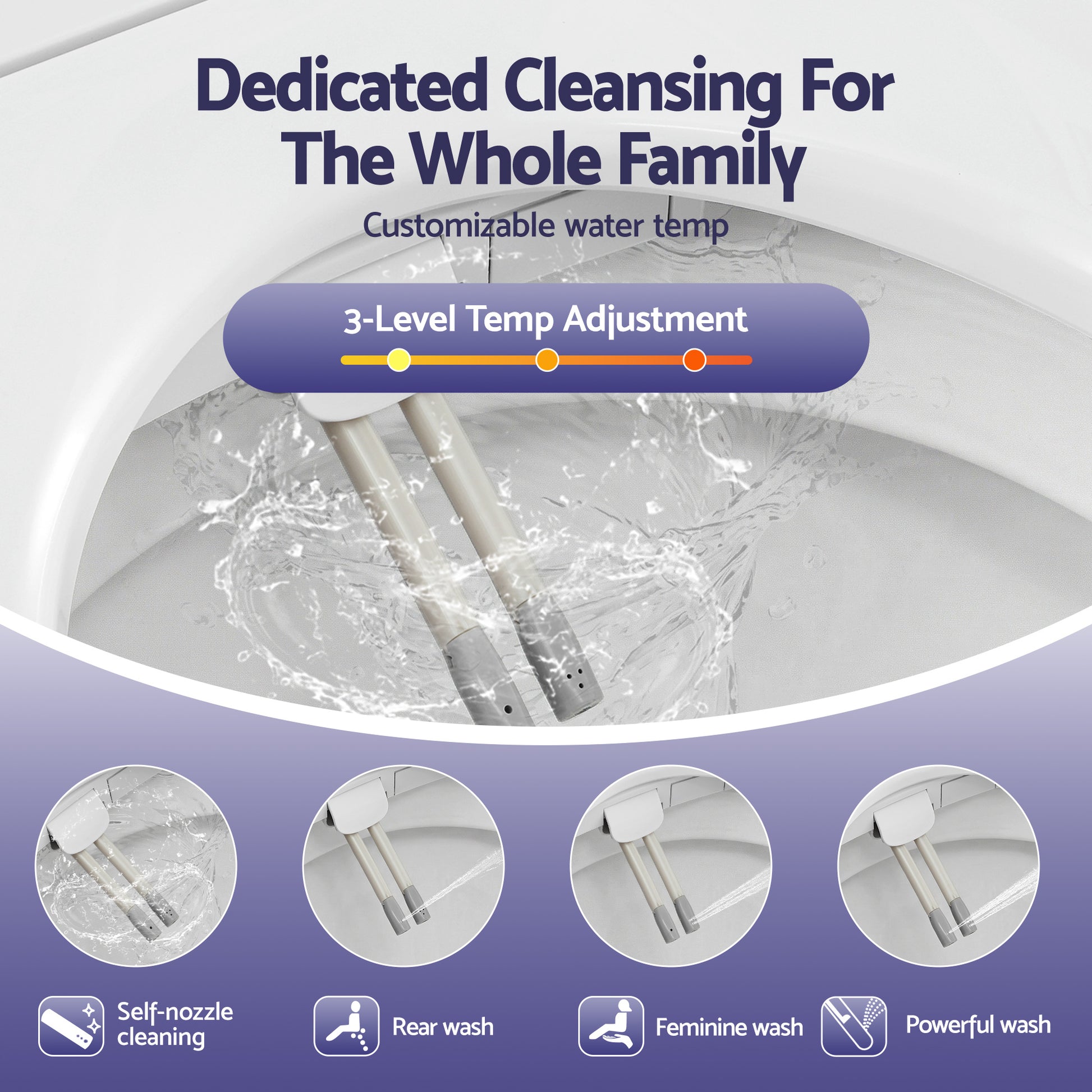 Hlpmedical Cefito electric bidet toilet seat with washing, D-shape air dryer, no power heating, installed on standard bathroom toilet