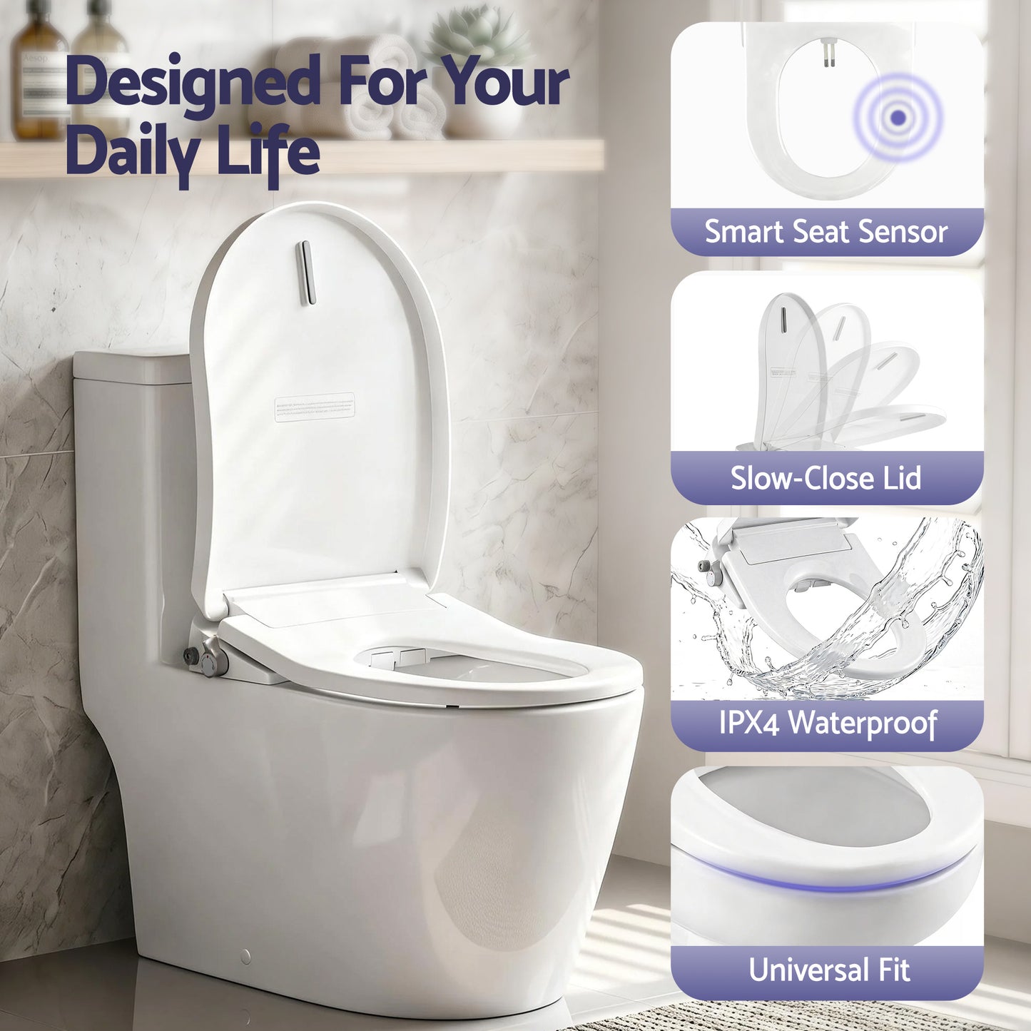 Hlpmedical Cefito electric bidet seat with D-shape design, washing function, air dryer, and heated seat for bathroom comfort.