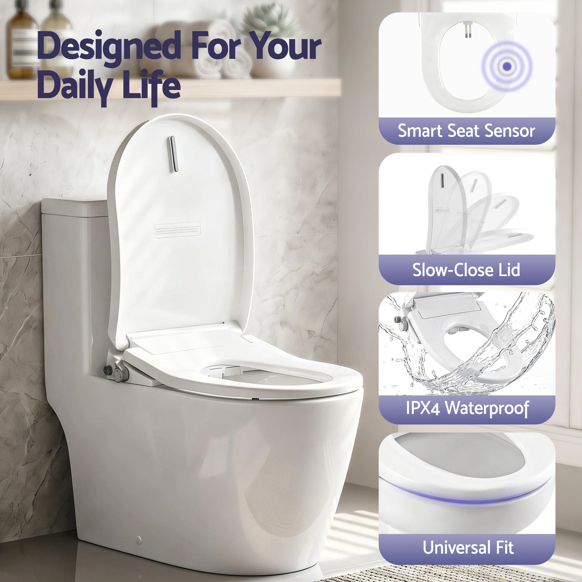 Hlpmedical Cefito electric bidet seat with D-shape design, washing function, air dryer, and heated seat for bathroom comfort.