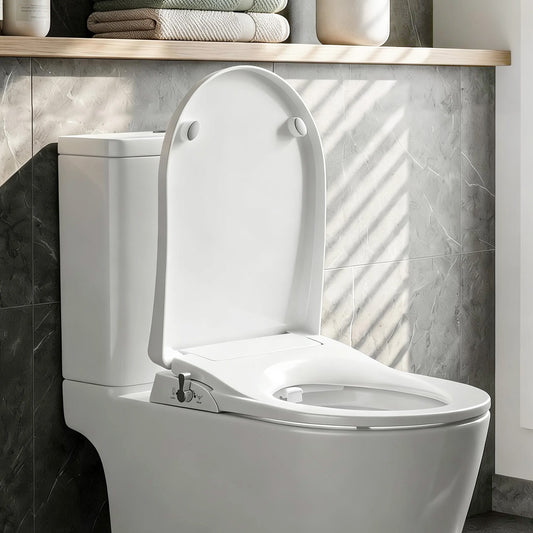 Hlpmedical Cefito non-electric bidet toilet seat in D-shape with dual nozzles and soft-close lid for bathroom bathroom bidets.