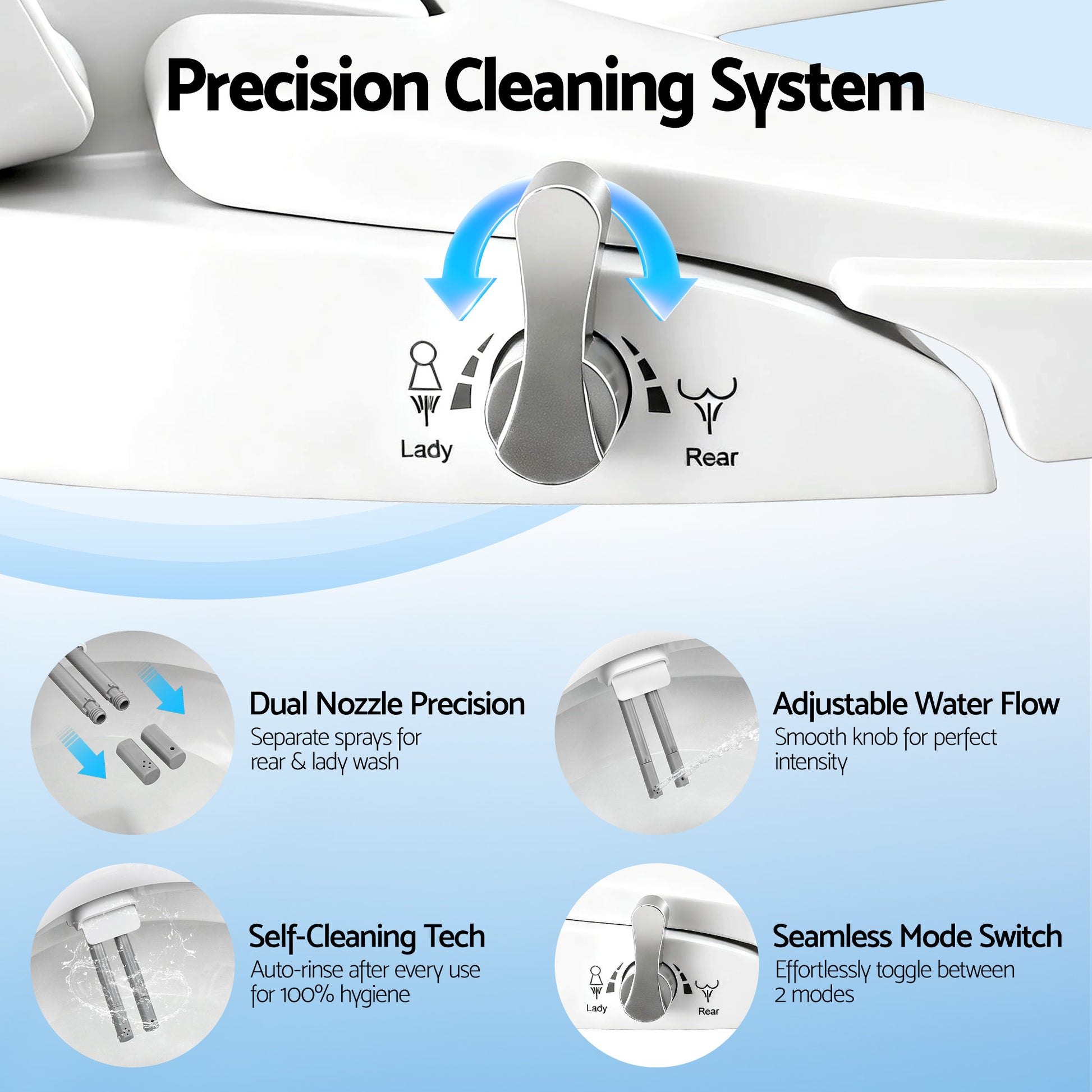 Hlpmedical Cefito non-electric bidet toilet seat with D-shape, dual nozzles, soft-close lid, waterMark DIY design for bathroom.