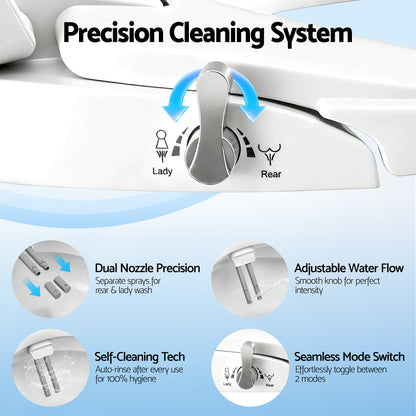 Hlpmedical Cefito non-electric bidet toilet seat with D-shape, dual nozzles, soft-close lid, waterMark DIY design for bathroom.