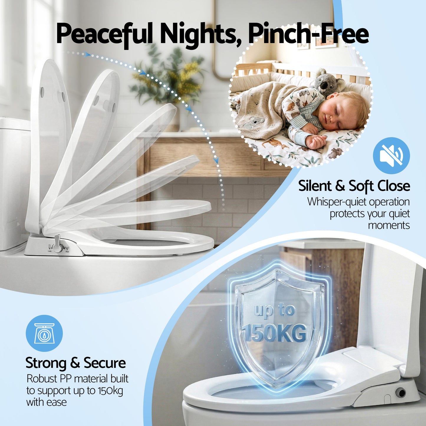 Hlpmedical Cefito non-electric bidet toilet seat in D-shape with dual nozzles and soft-close lid for bathroom use.