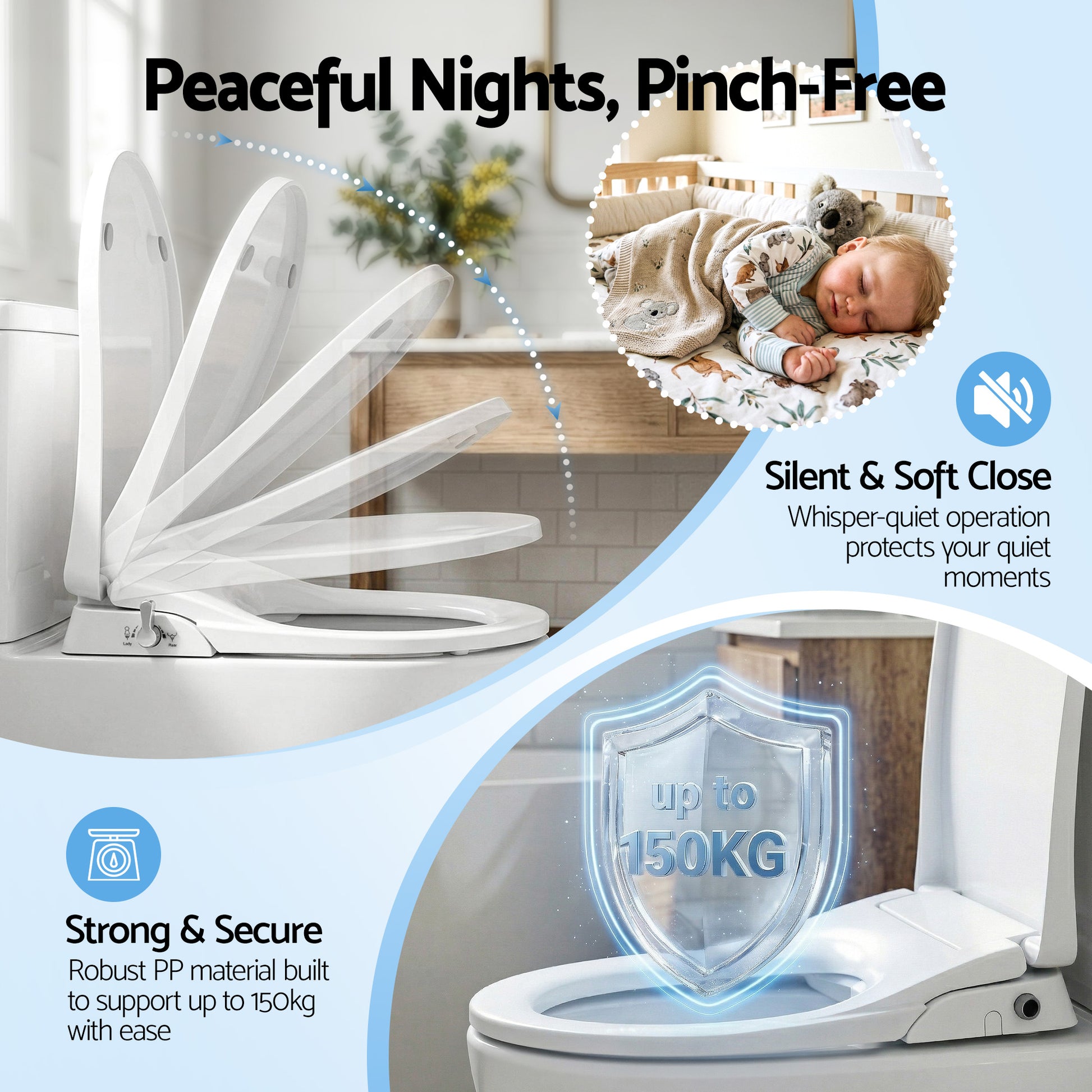 Hlpmedical Cefito non-electric bidet toilet seat in D-shape with dual nozzles and soft-close lid for bathroom use.