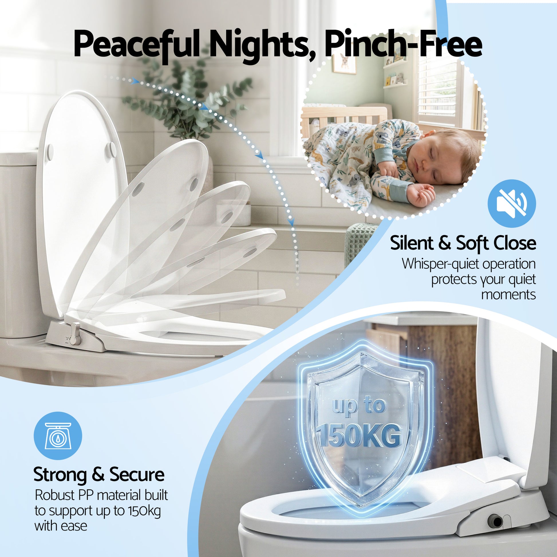 Hlpmedical Cefito non-electric bidet toilet seat in O-shape with dual nozzles and soft-close lid, watermark design, DIY installation.