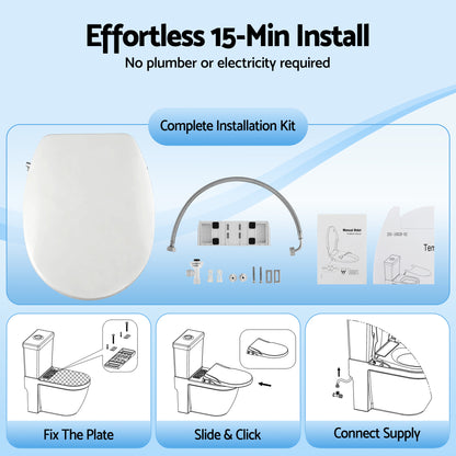Hlpmedical Cefito non-electric bidet toilet seat in O-shape with dual nozzles, soft-close lid, watermark design for bathroom use.