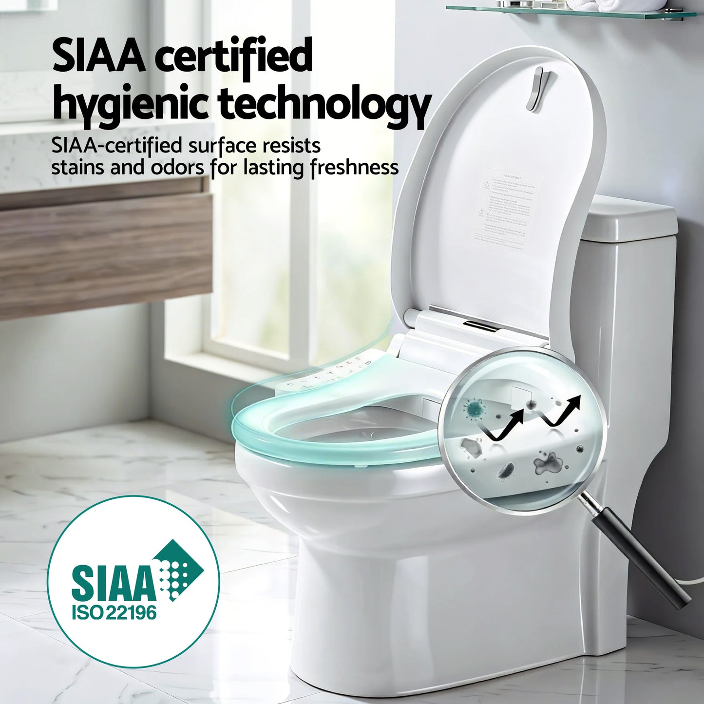 Hlpmedical Cefito Smart Electric Bidet Toilet Seat Cover in D-shape with SIAA certification, designed for bathroom bidets.