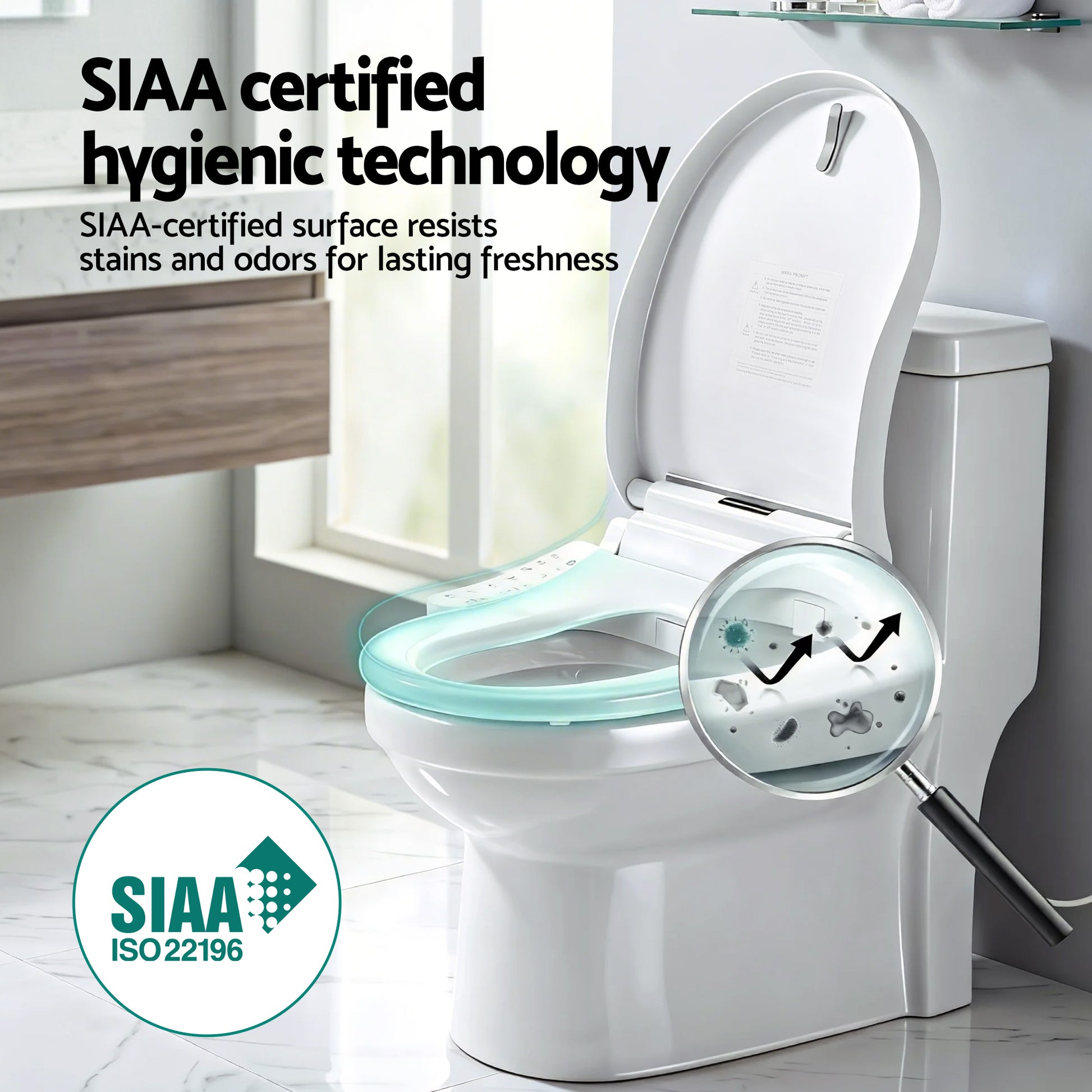 Hlpmedical Cefito Smart Electric Bidet Toilet Seat Cover in D-shape with SIAA certification, designed for bathroom bidets.