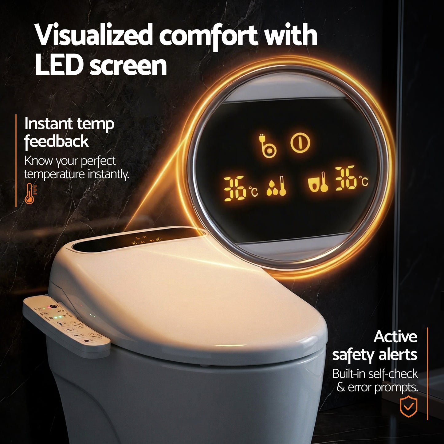 Hlpmedical Cefito Smart Electric Bidet Toilet Seat with LED display, heated dryer, and water watermark for bathroom comfort.
