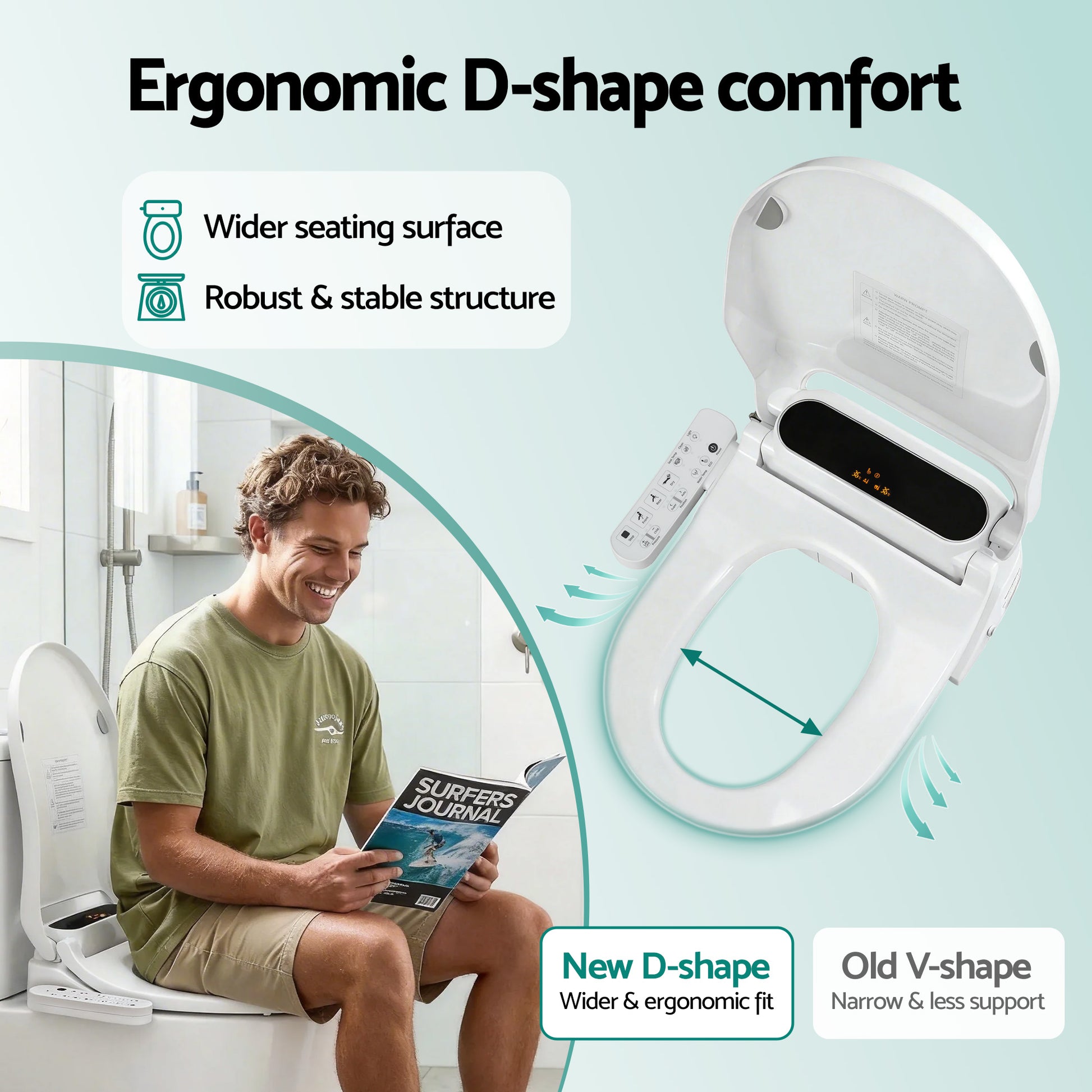 Hlpmedical Cefito Smart Electric Bidet Toilet Seat with LED display, heated dryer, and water watermark, installed on bathroom toilet.