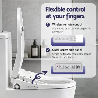 Cefito Smart Electric Bidet Toilet Seat by Hlpmedical with wireless remote, heated dryer, and auto wash features on bathroom bidet.