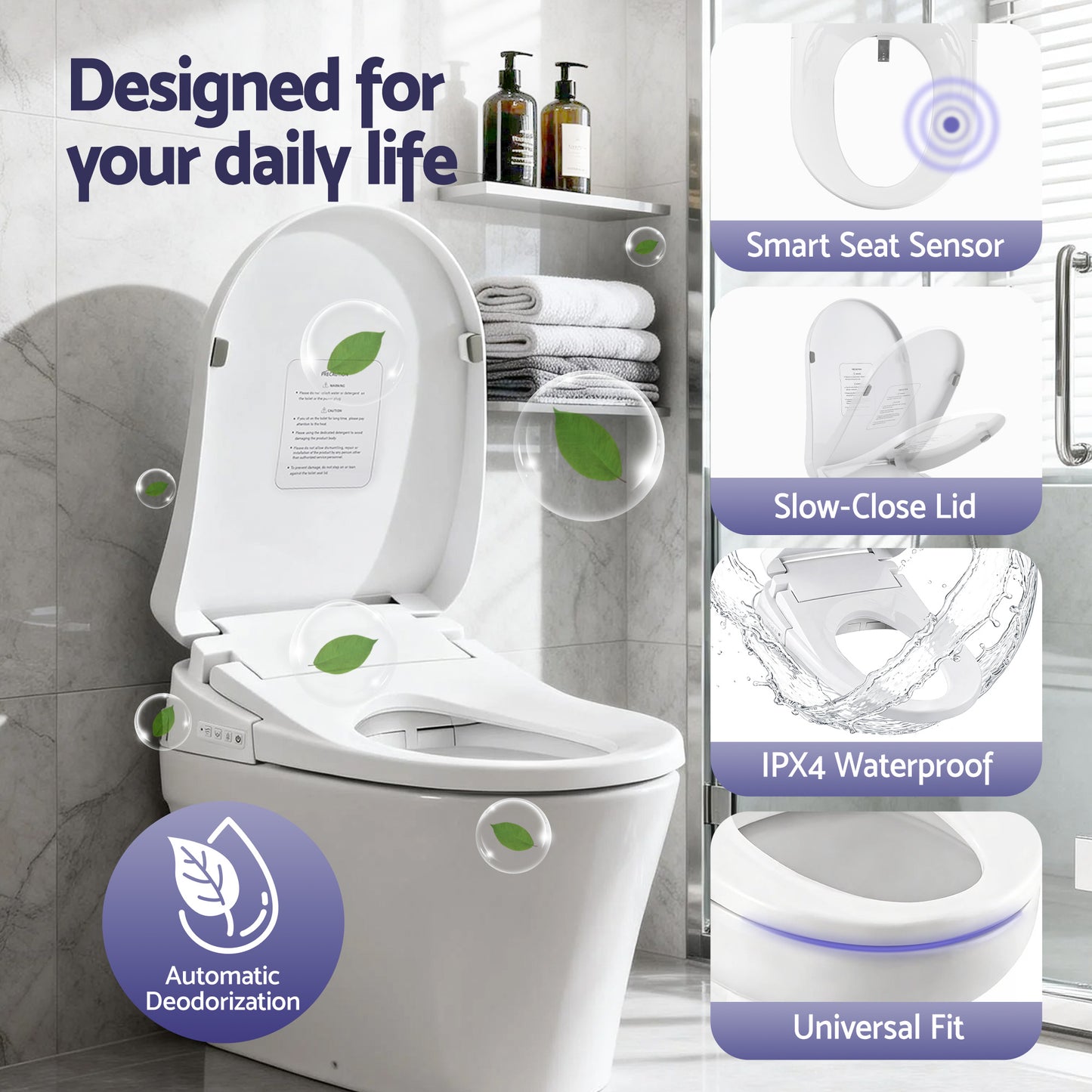 Hlpmedical Cefito Smart Electric Bidet Toilet Seat with wireless remote, heated dryer, and auto wash features in a bathroom setting.