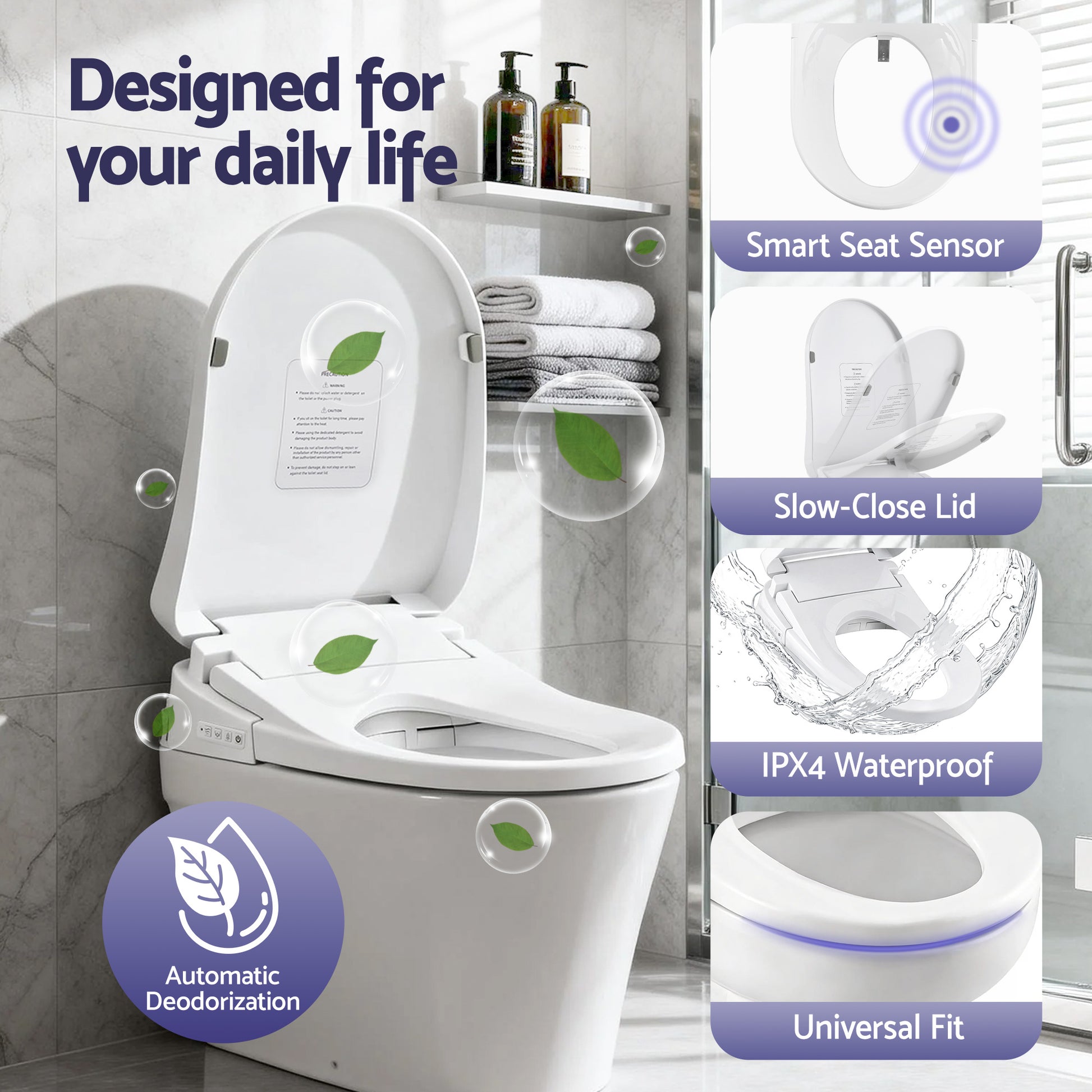 Hlpmedical Cefito Smart Electric Bidet Toilet Seat with wireless remote, heated dryer, and auto wash features in a bathroom setting.