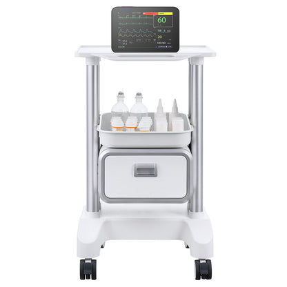 White 2-tiers Hlpmedical mobile medical cart with one drawer and top tray, ideal for laboratory or medical use.