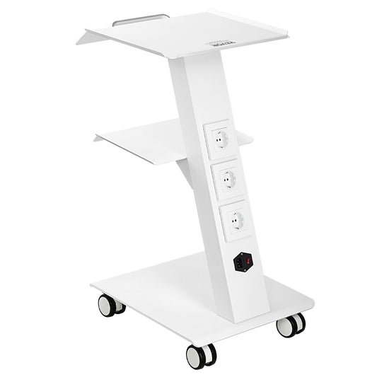 Hlpmedical dental lab mobile trolley cart with three layers and built-in socket for serving and storage in kitchen or lab settings.