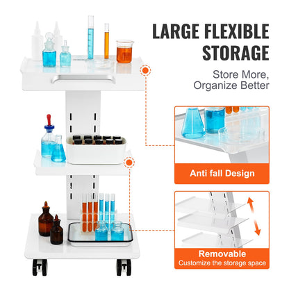 Hlpmedical dental lab trolley cart with 3 layers, mobile rolling design, and built-in socket for convenient workspace organization.