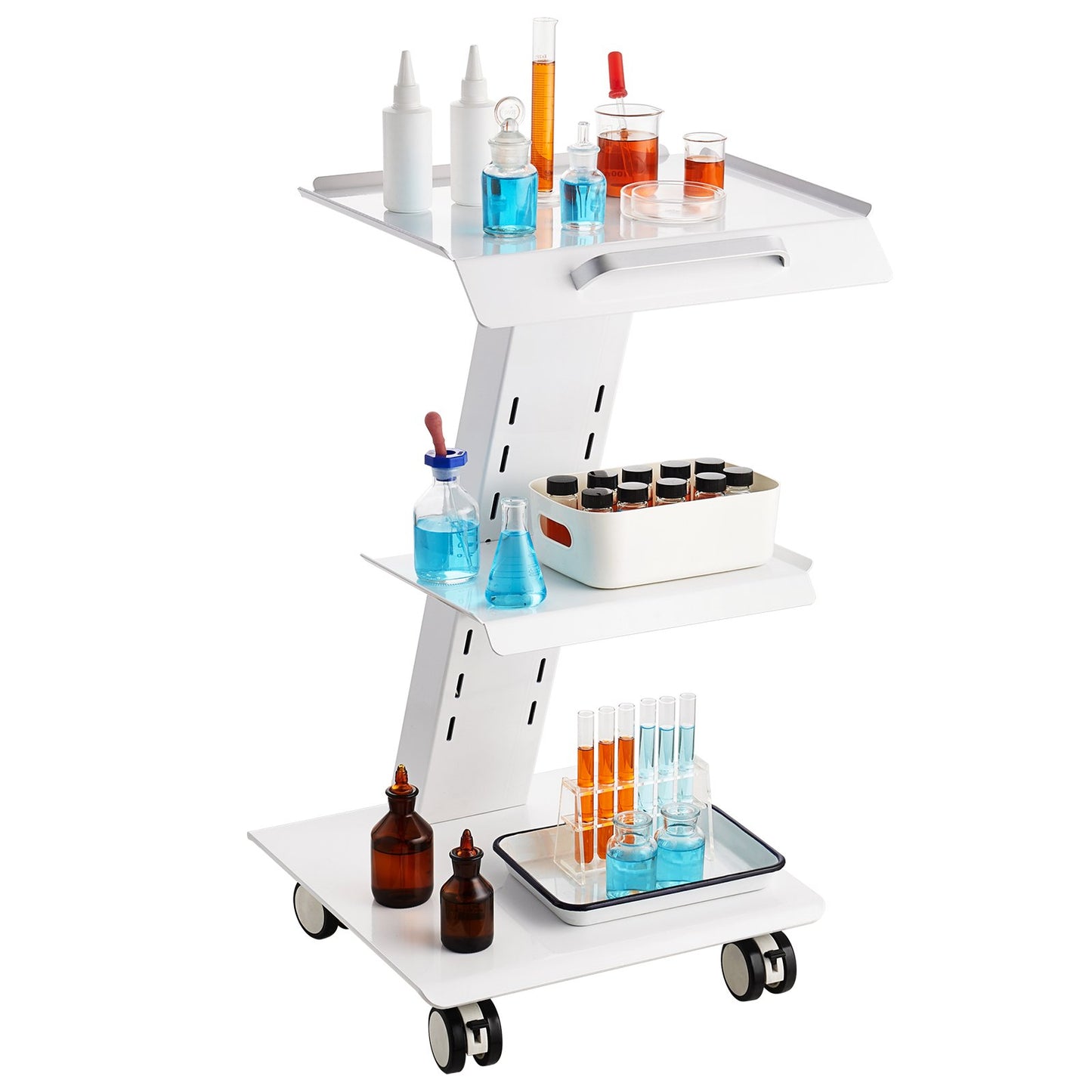 Hlpmedical dental lab mobile rolling serving trolley with 3 layers and built-in socket, made of durable metal for kitchen or dental use.