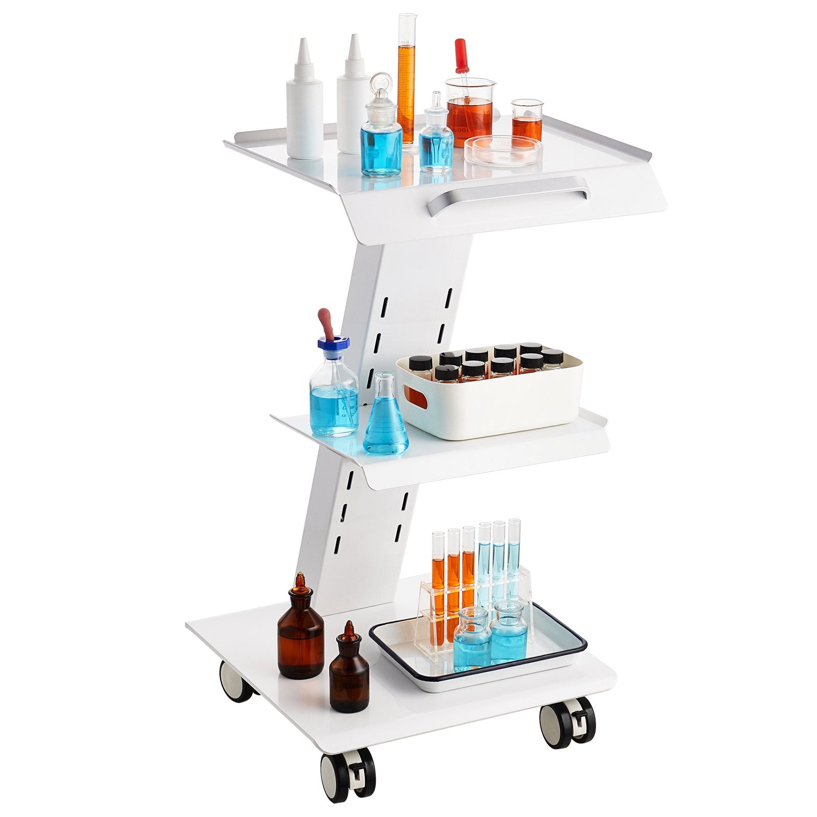 Hlpmedical dental lab mobile rolling serving trolley with 3 layers and built-in socket, made of durable metal for kitchen or dental use.
