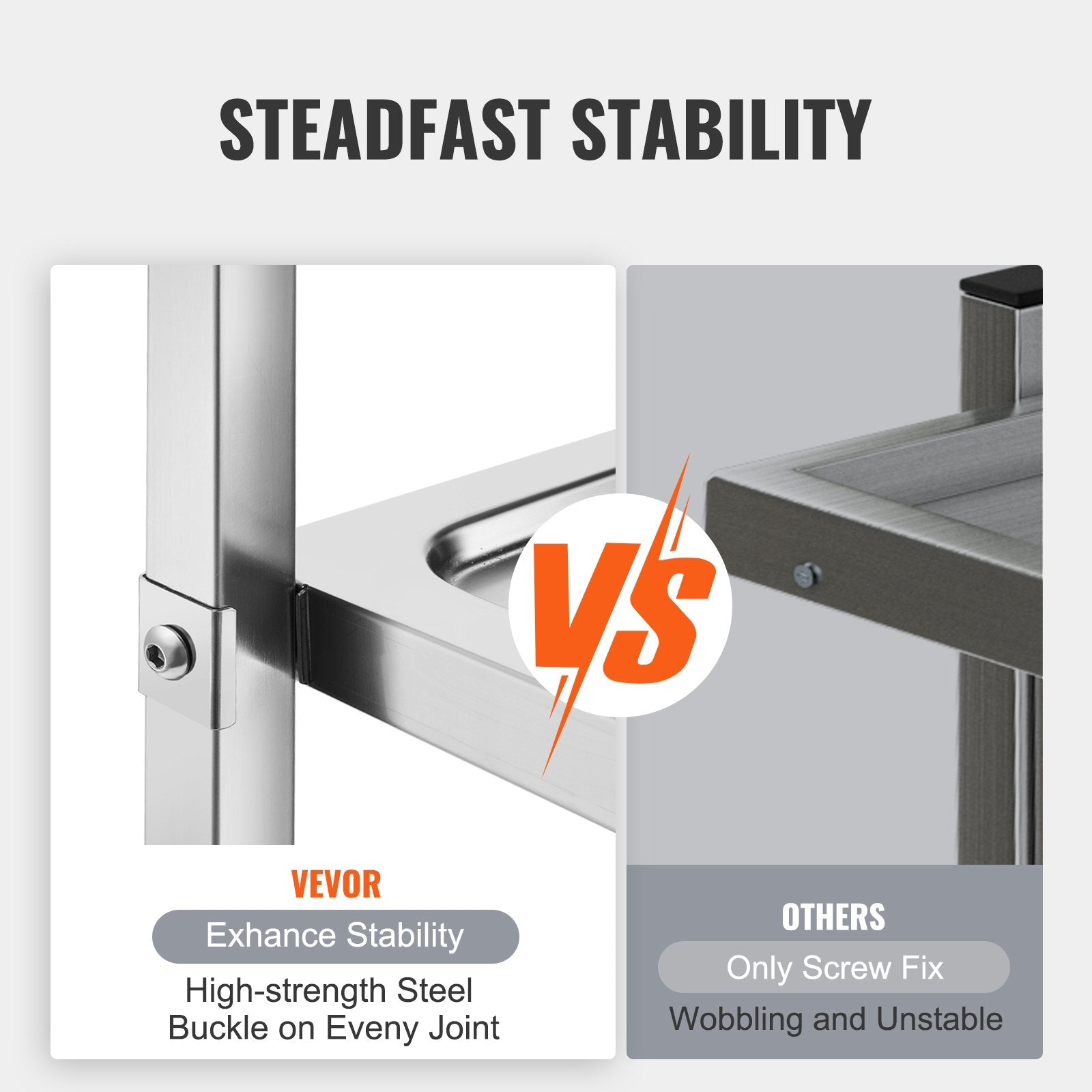 Stainless steel VEVOR 3-layer lab utility cart with lockable wheels, suitable for labs, clinics, kitchens, and salons.