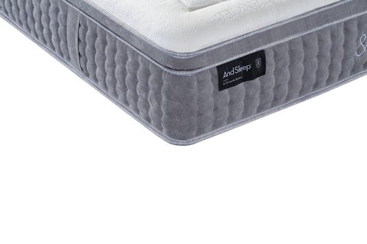 Hlpmedical And Sleep Aura Queen Mattress with plush fabric and supportive design, shown on a neatly made bed.