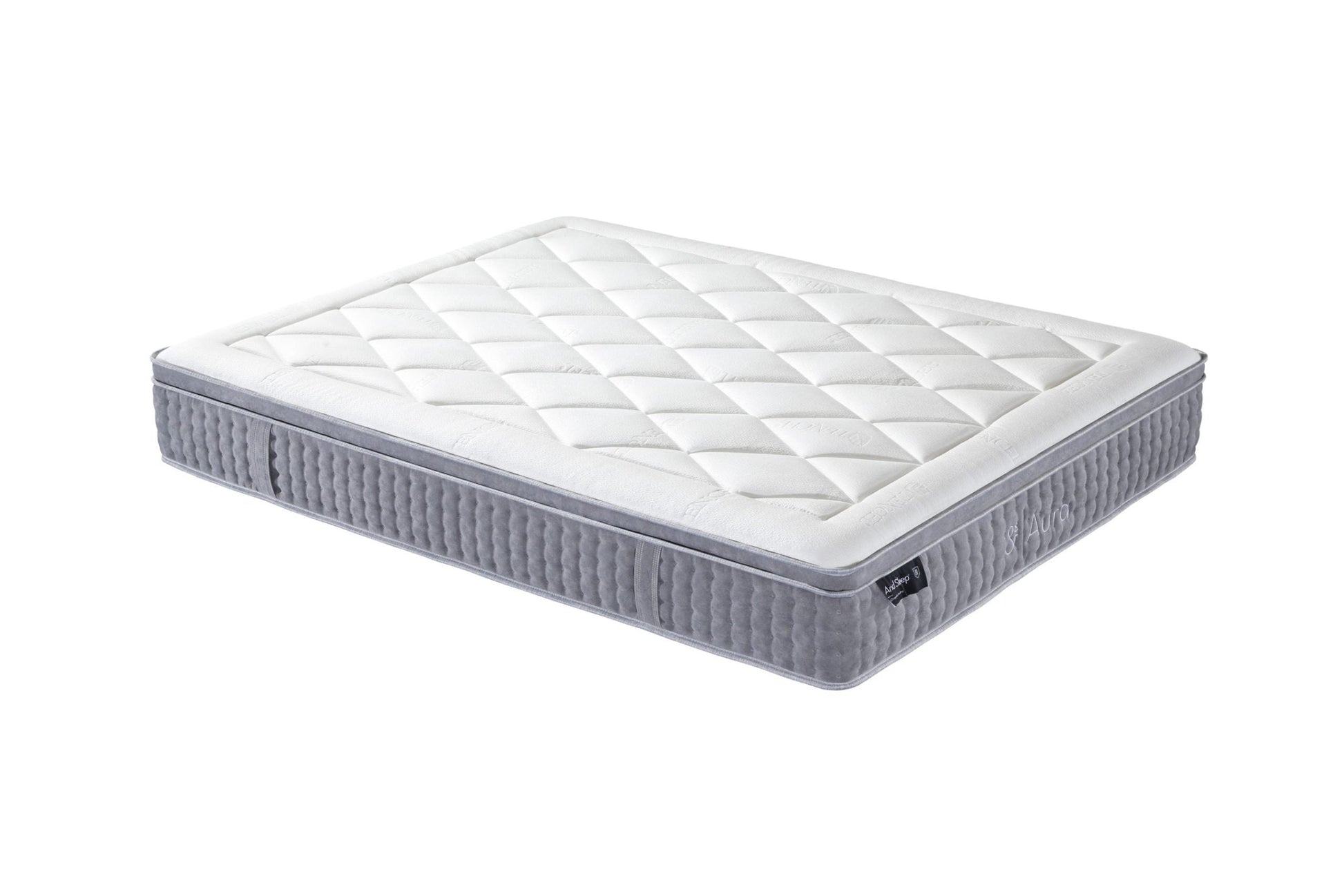 Hlpmedical And Sleep Aura Queen Mattress shown on a bed with plush bedding, highlighting its comfortable, supportive design.