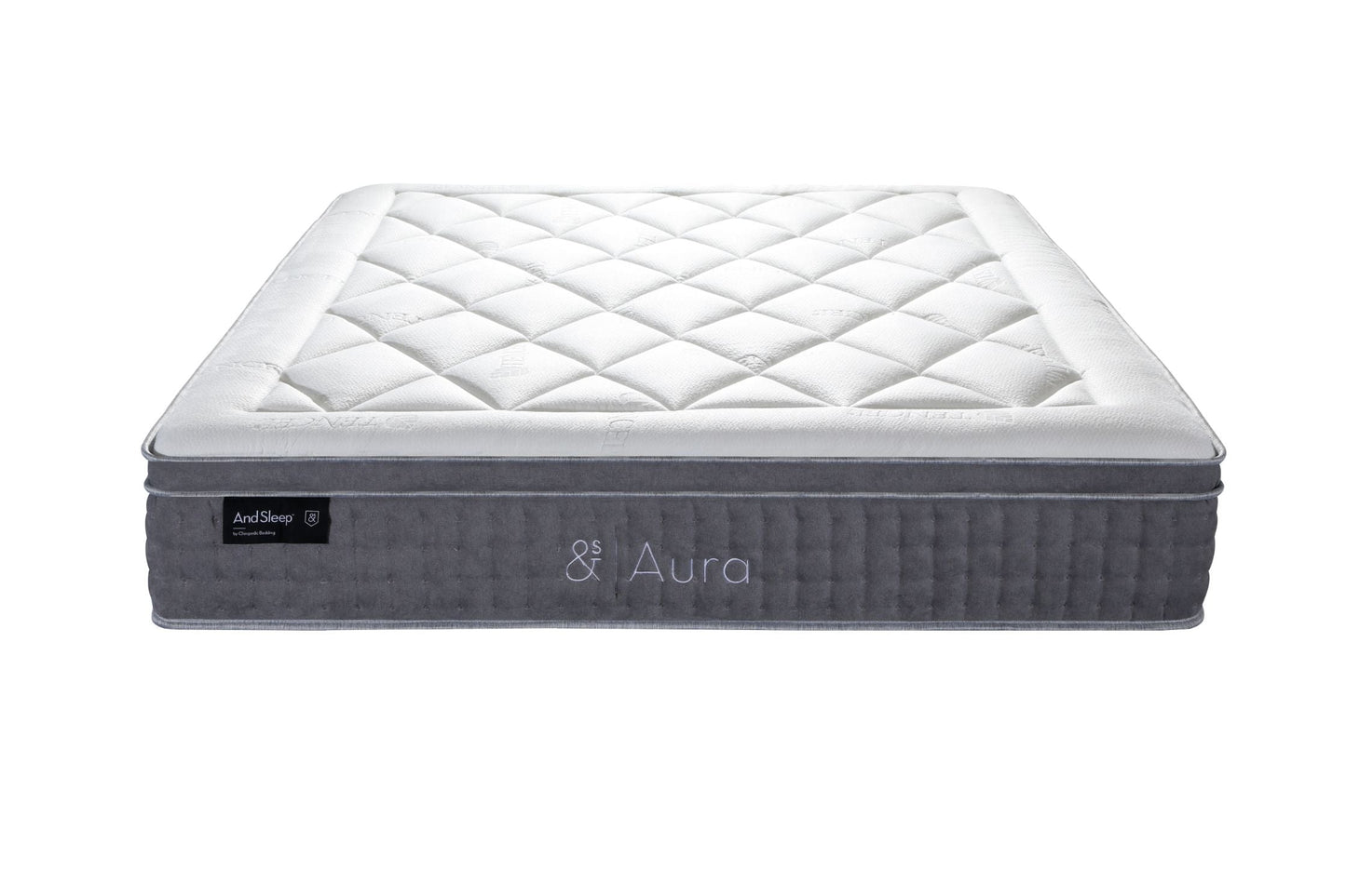 Hlpmedical And Sleep Aura Queen Mattress on a bed frame, showcasing its plush surface and supportive design for comfortable sleep.