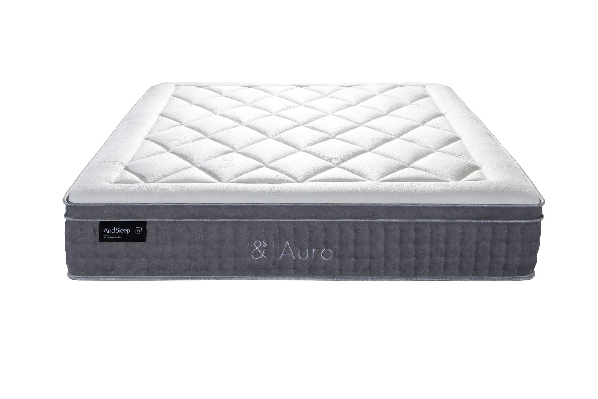 Hlpmedical And Sleep Aura Queen Mattress on a bed frame, showcasing its plush surface and supportive design for comfortable sleep.