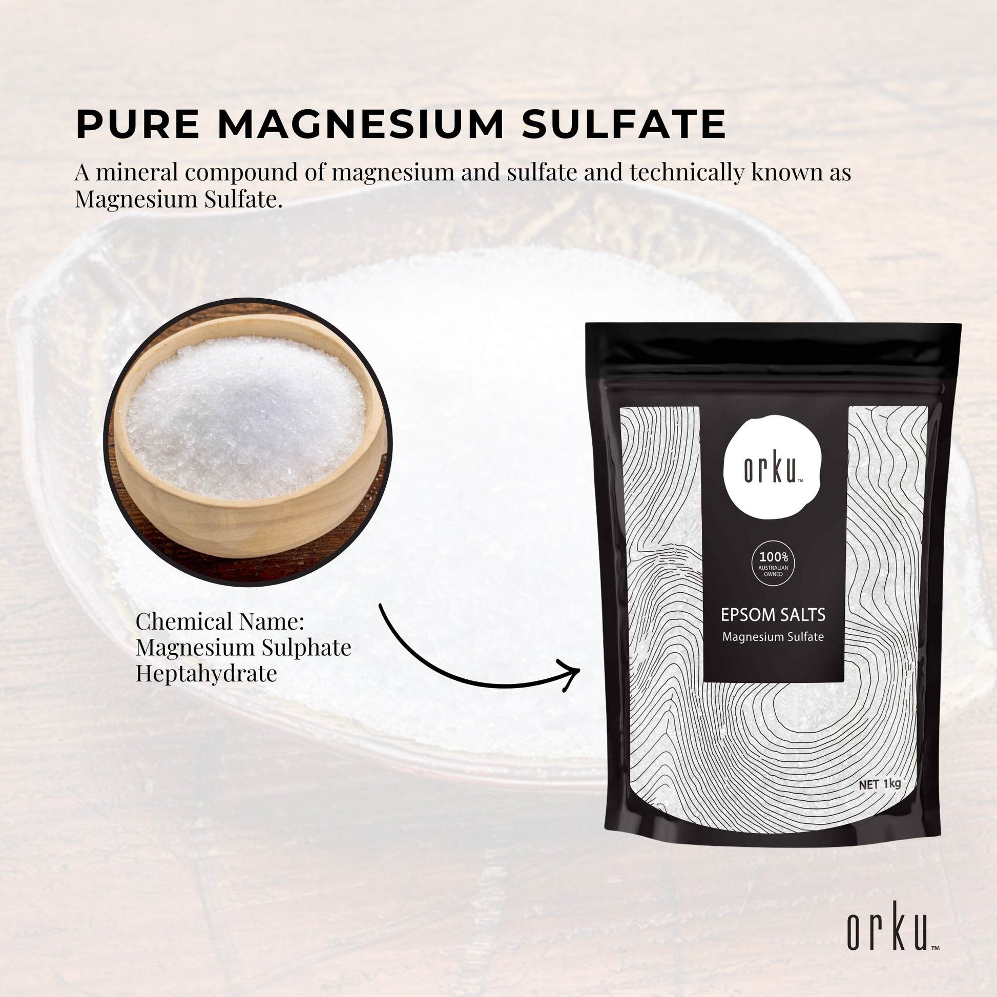 12x 1kg Orku Epsom Salt magnesium sulfate bath salts for skin and body from Hlpmedical, ideal for relaxing bath experiences.