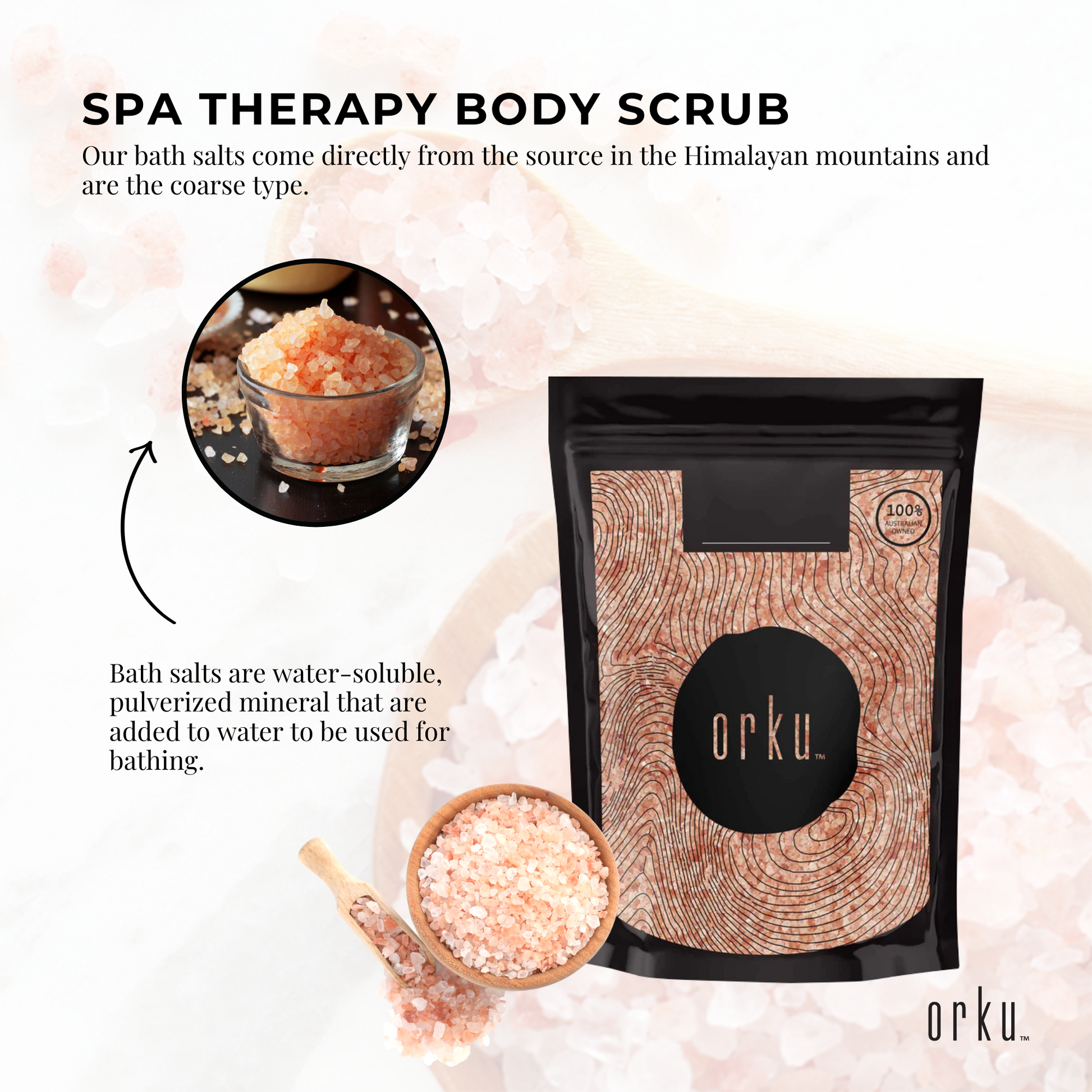 Pink Himalayan bath salts from Hlpmedical in natural crystal rocks for spa therapy and body scrubbing, 200g.