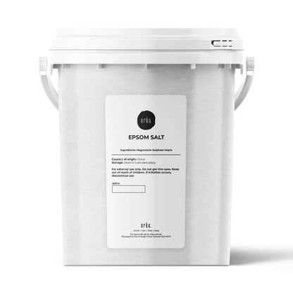 Hlpmedical Orku 1.3kg Epsom Salt tub with magnesium sulfate for relaxing bath and skin care, displayed in white tub.