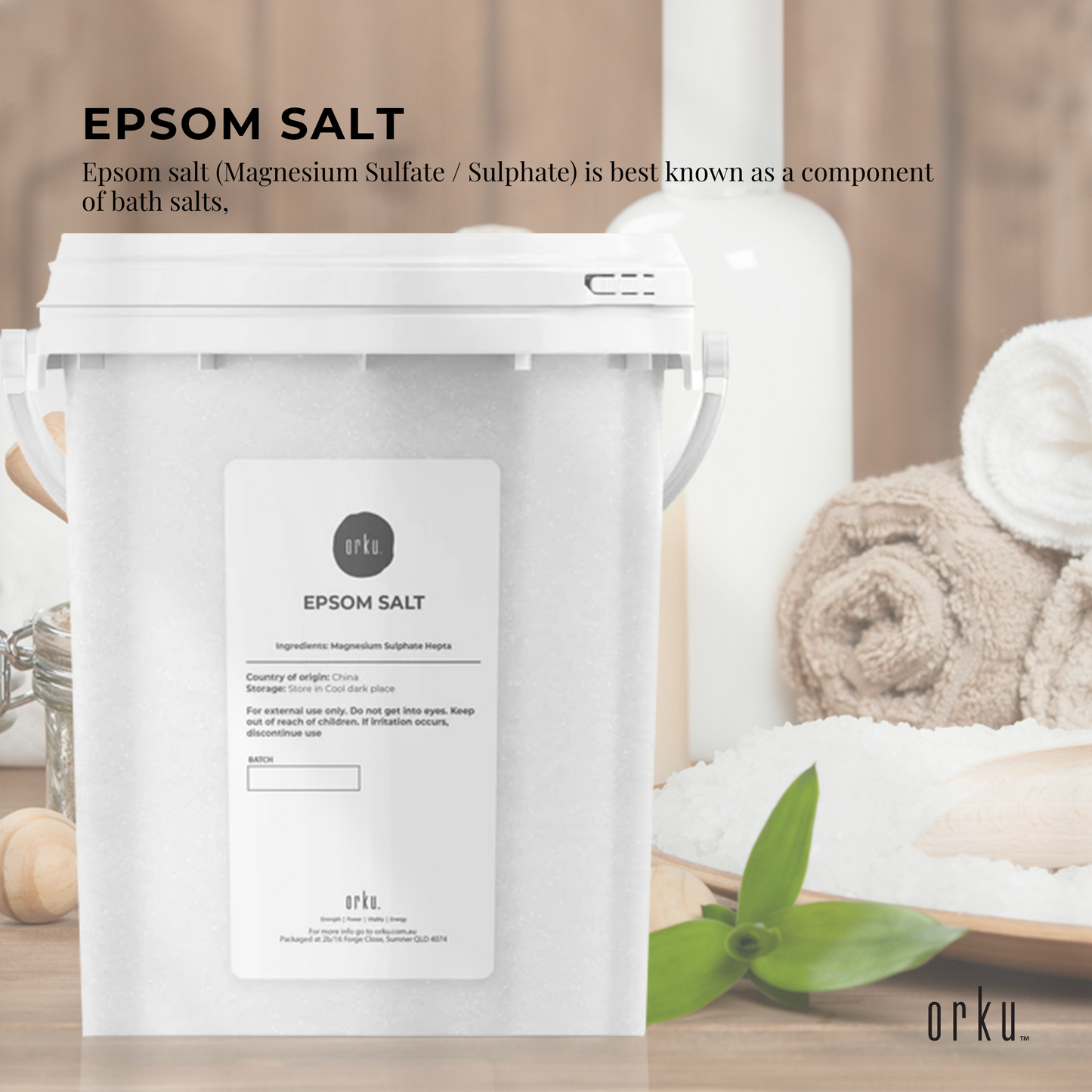 Hlpmedical Orku 1.3kg Epsom Salt tub with magnesium sulfate for relaxing bath, skin, and body skin care.