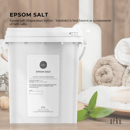 Hlpmedical Orku 1.3kg Epsom Salt tub with magnesium sulfate for relaxing bath, skin, and body skin care.