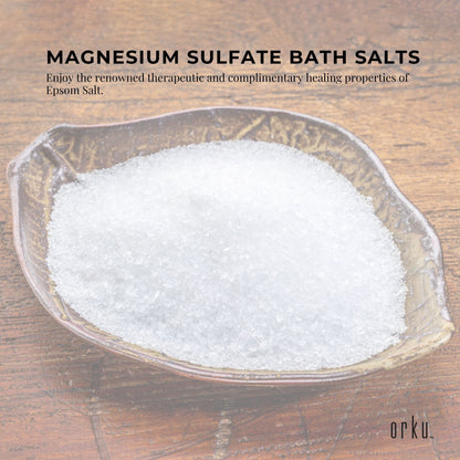 Hlpmedical Orku 1.3kg Epsom Salt tub with USP grade magnesium sulfate for relaxing body bath and muscle relief.
