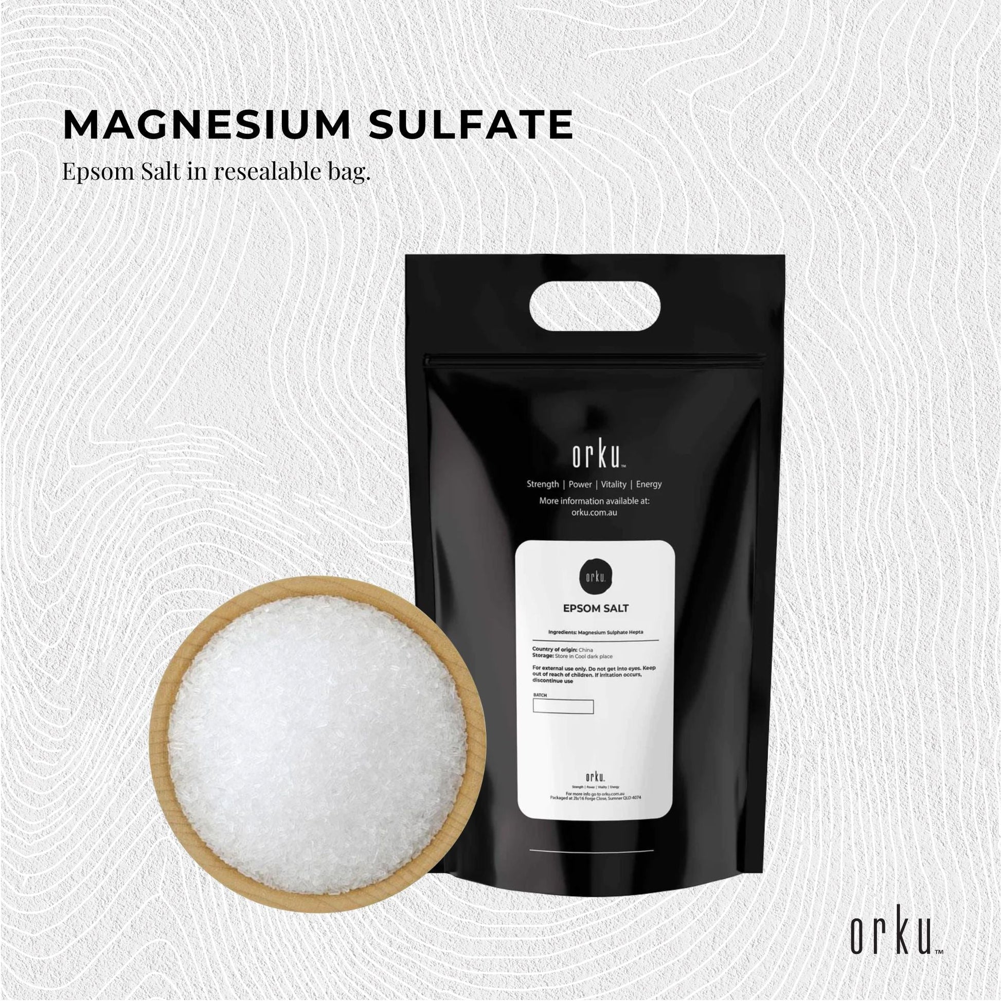 Orku 10kg Epsom Salt by Hlpmedical, magnesium sulfate bath salts for soothing skin and relaxing body bath additive.