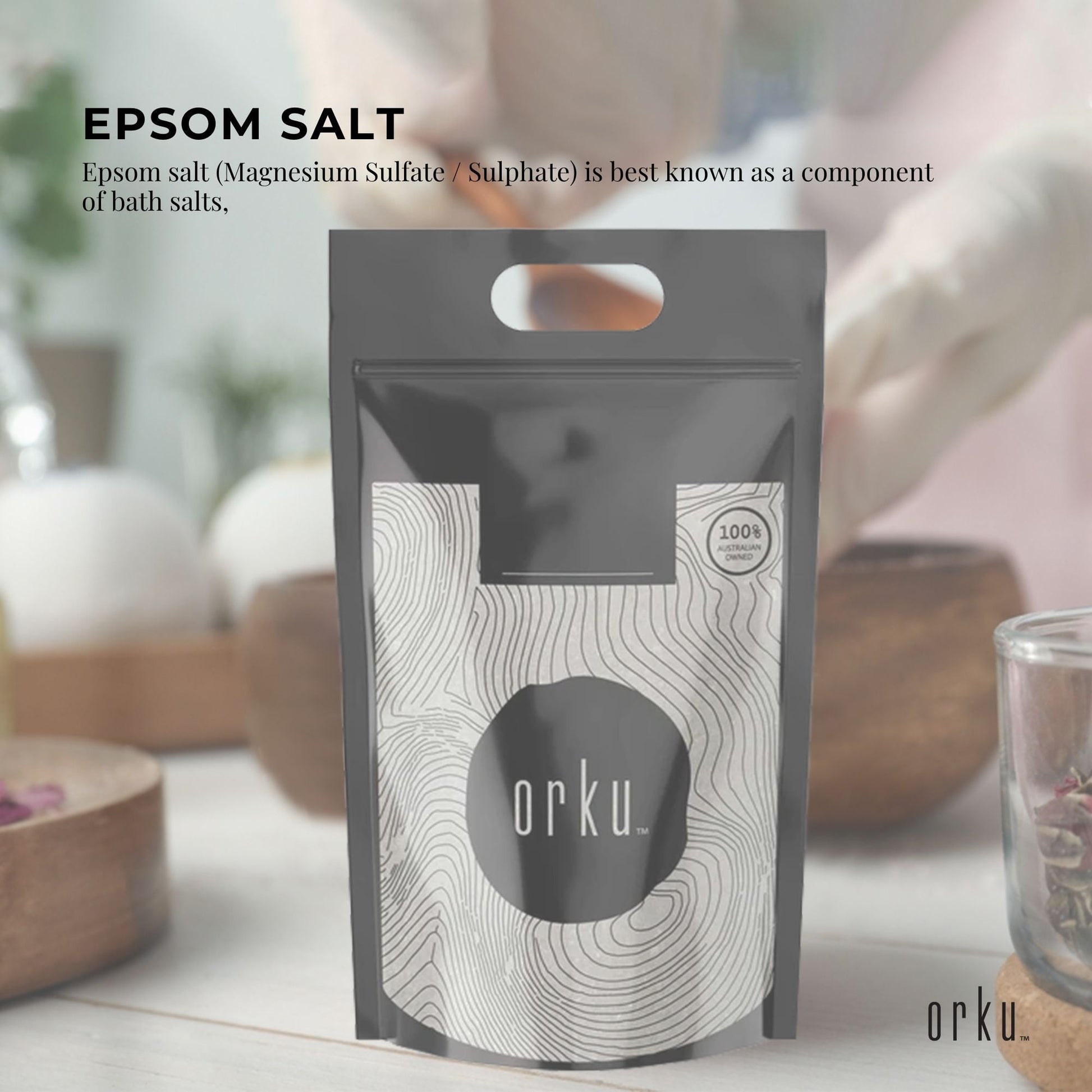 Hlpmedical Orku 20kg Epsom Salt magnesium sulfate bath salts for skin and body, soothing bath additive for health and relaxation.