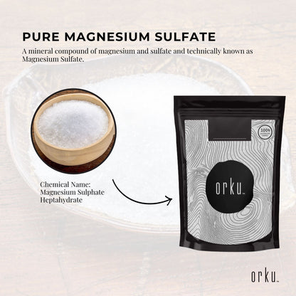 Orku 2kg Epsom Salt magnesium sulfate bath salts for skin and body, Hlpmedical health and beauty bath additive.