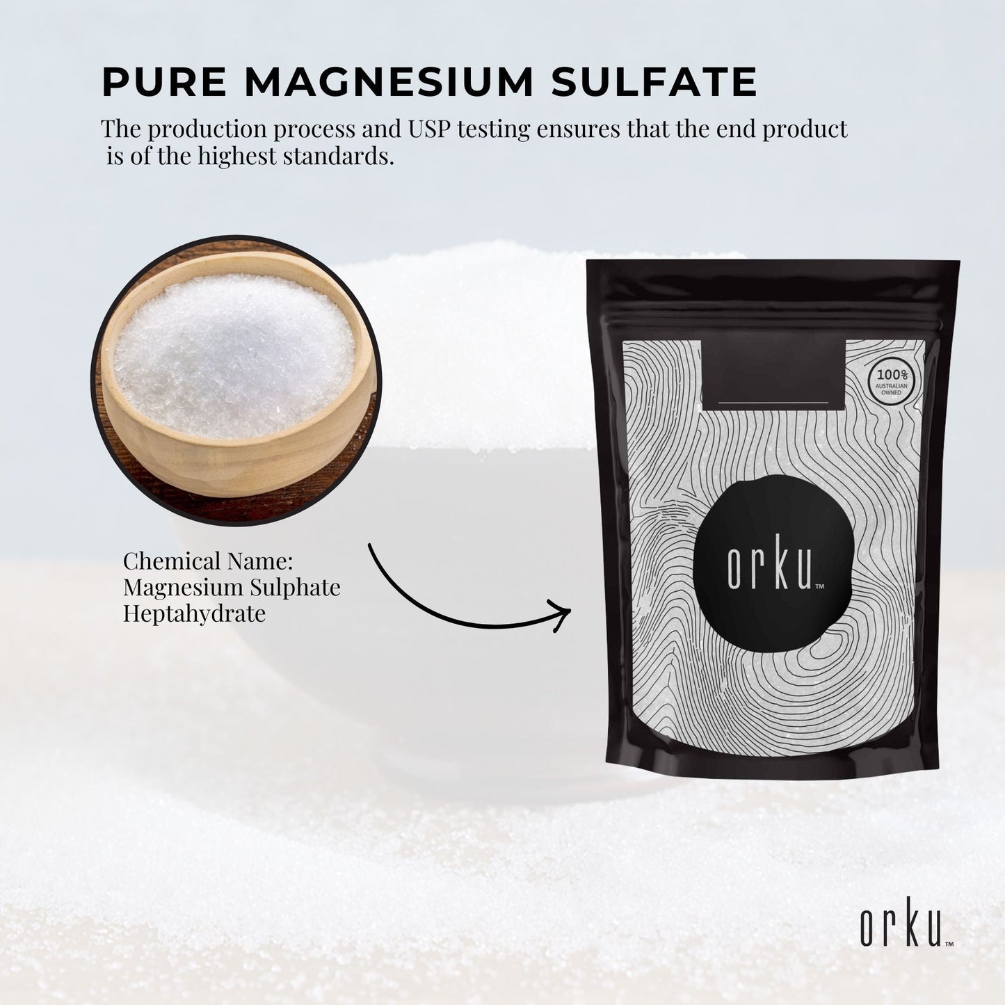 Orku 2kg Epsom Salt by Hlpmedical, USP grade magnesium sulfate bath salts for relaxation and soothing body baths.