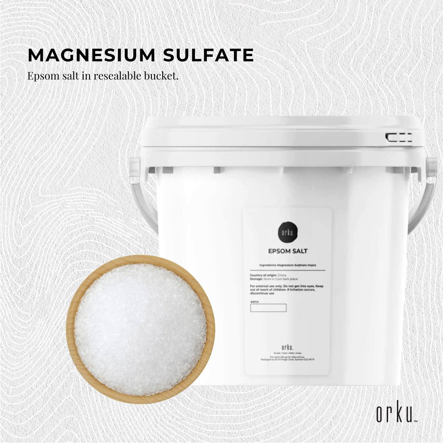 Hlpmedical Orku 5kg Epsom Salt tub with magnesium sulphate for bath and skin care, relaxing bath additive for body and skin health