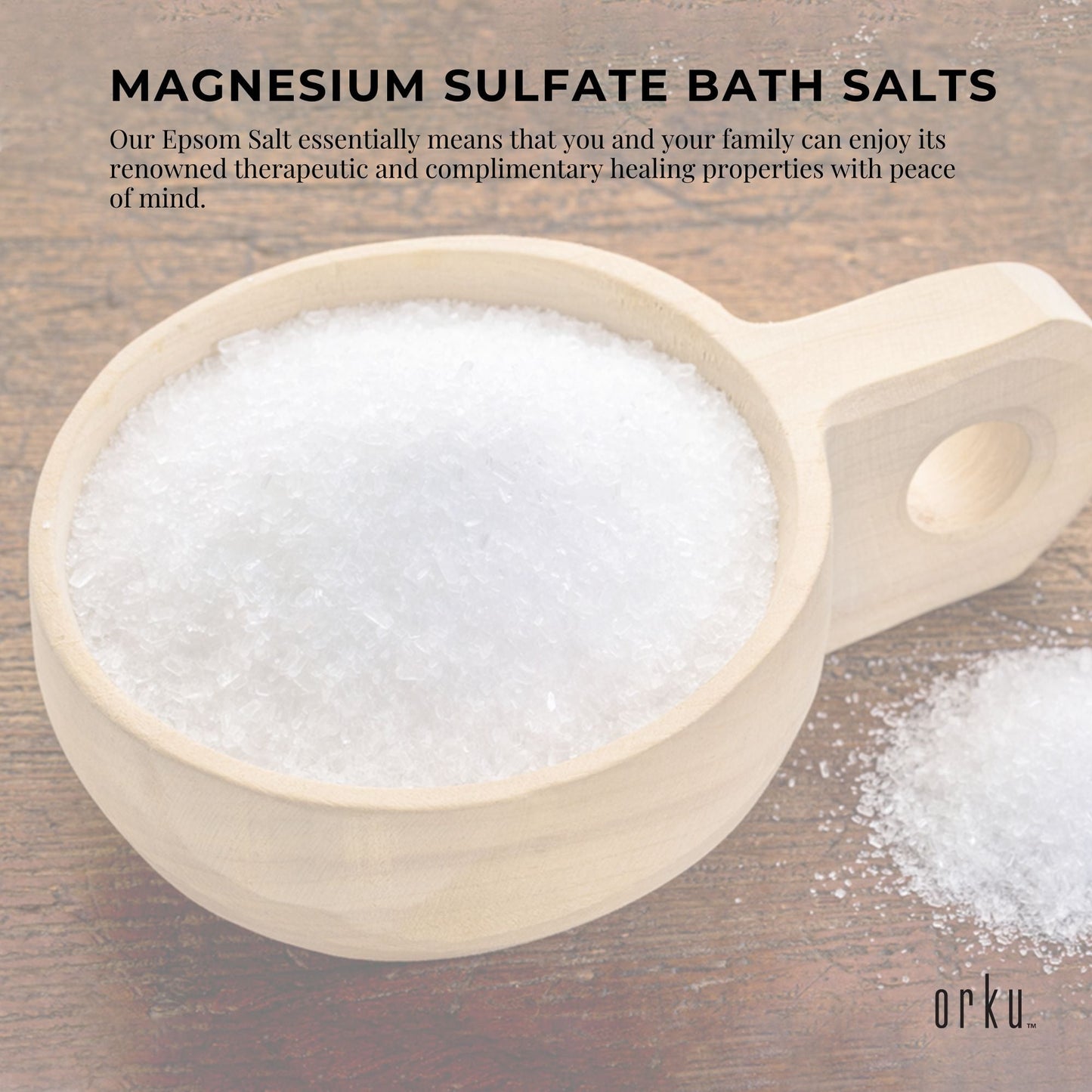 Hlpmedical Orku 5kg Epsom Salt tub with USP grade magnesium sulfate for relaxing body bath and muscle relief.